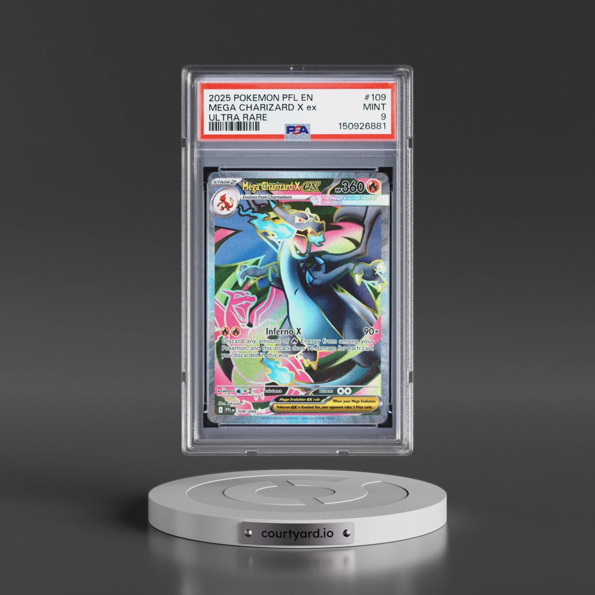 2025 Pokémon Pfl EN-Phantasmal Flames #109 Mega Charizard X EX - Holo Ultra Rare (PSA 9 MINT)
