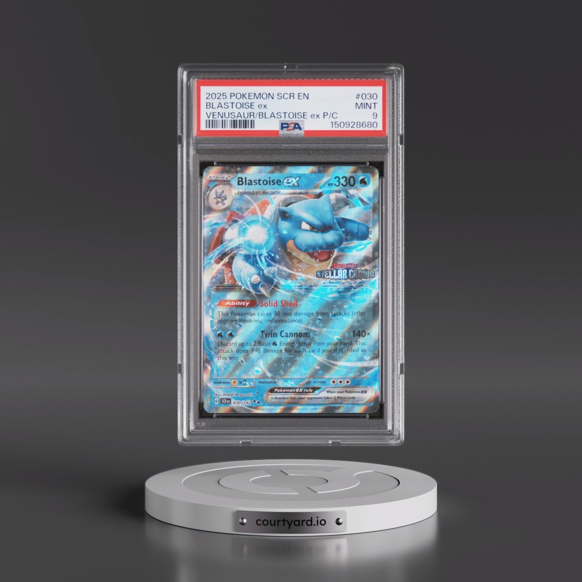 2025 Pokémon Scr EN-Stellar Crown #030 Blastoise EX - Holo Venusaur EX & Blastoise EX Premium Collection (PSA 9 MINT)