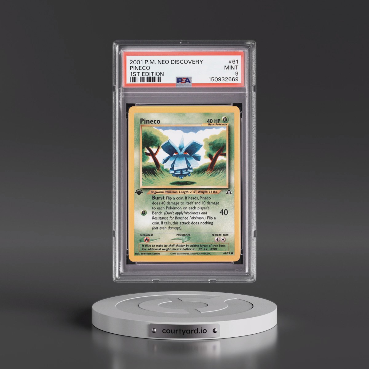 2001 Pokémon Neo Discovery #61 Pineco - 1st Edition (PSA 9 MINT)