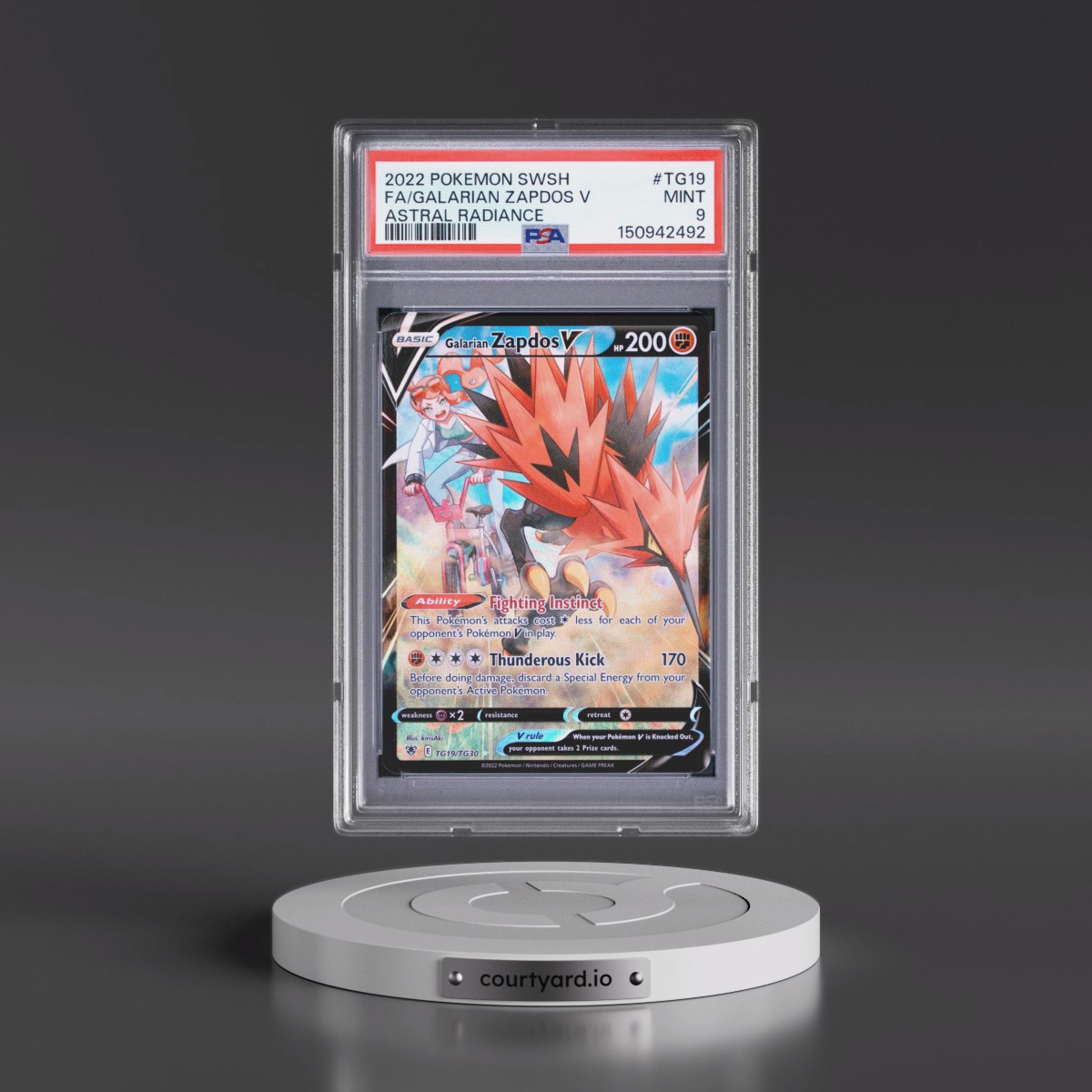 2022 Pokémon Sword & Shield Astral Radiance #TG19 Galarian Zapdos V - Holo Full Art (PSA 9 MINT)