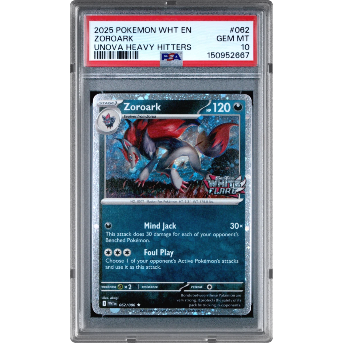 2025 Pokémon Wht EN-White Flare #062 Zoroark - Unova Heavy Hitters Premium Collection (PSA 10 GEM MINT)