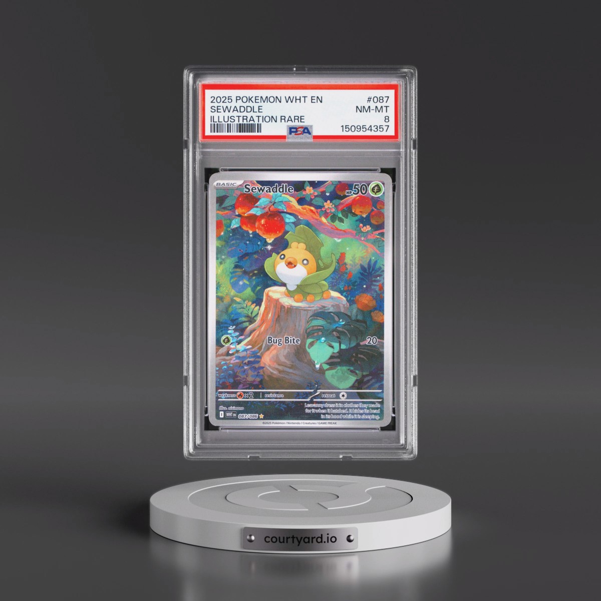 2025 Pokémon Wht EN-White Flare #087 Sewaddle - Illustration Rare (PSA 8 NM-MT)