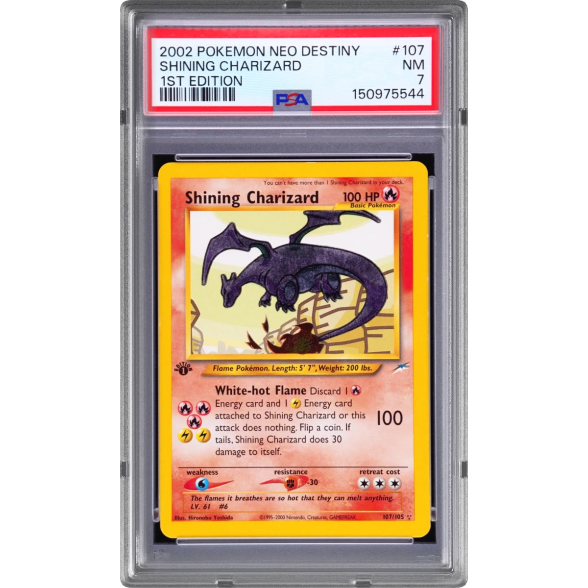 2002 Pokémon Neo Destiny #107 Shining Charizard - 1st Edition Holo, PSA 7