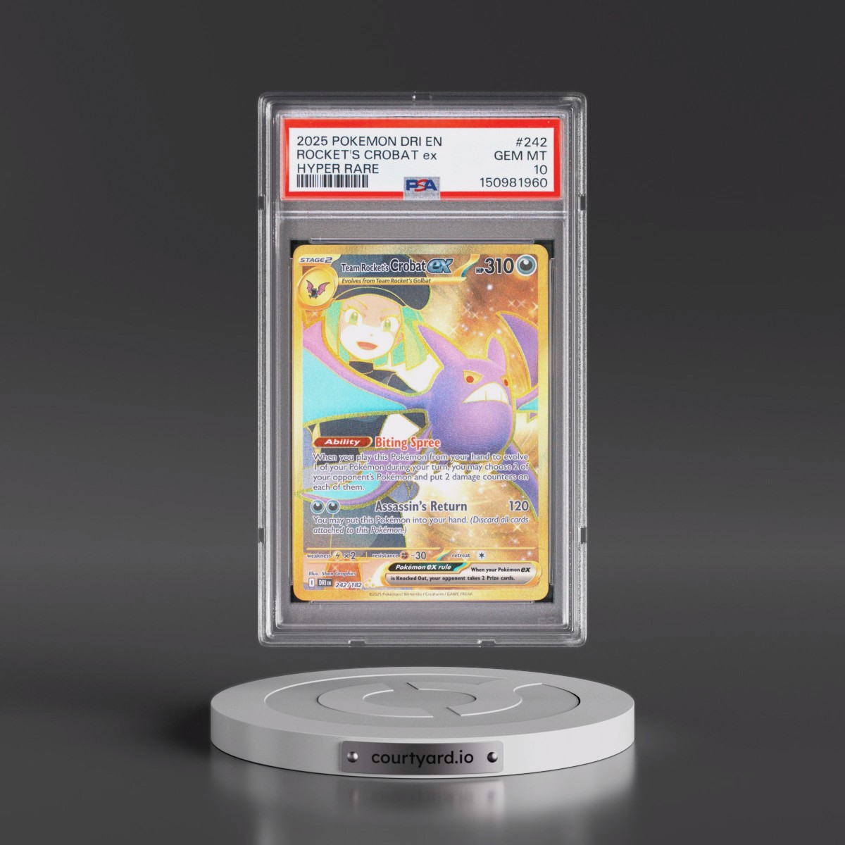 2025 Pokémon Dri EN-Destined Rivals #242 Team Rocket's Crobat EX - Holo Hyper Rare (PSA 10 GEM MINT)