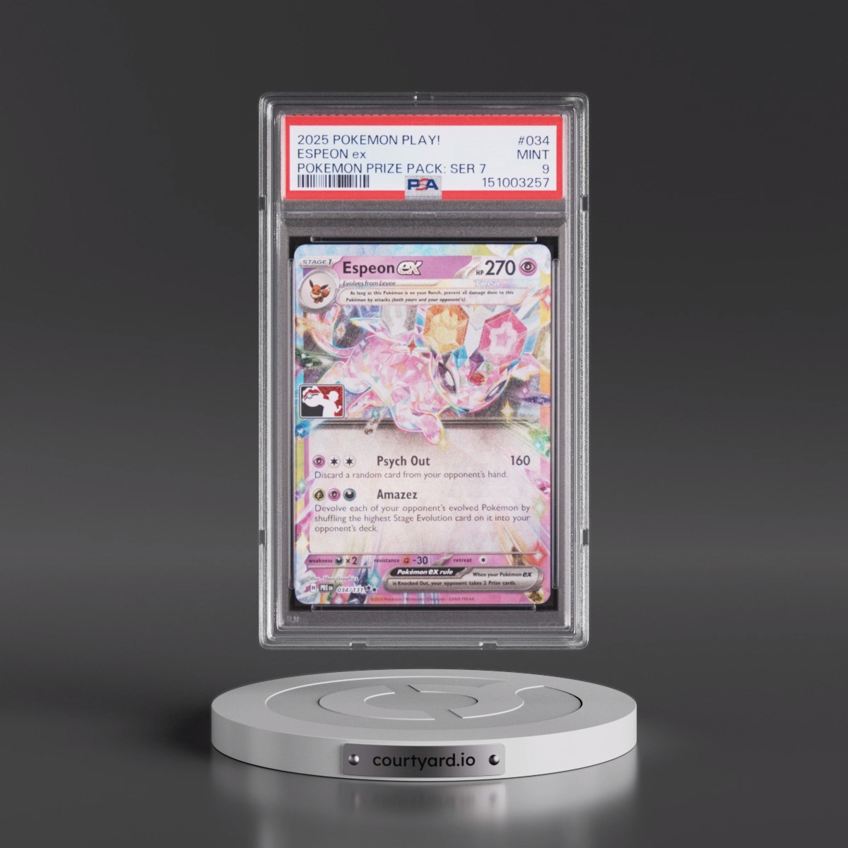 2025 Pokémon Play! Pokémon Prize Pack: Series 7 #034 Espeon EX - Holo (PSA 9 MINT)
