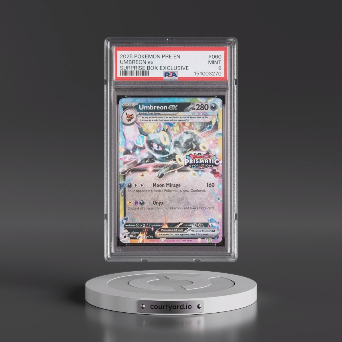 2025 Pokémon Pre EN-Prismatic Evolutions #060 Umbreon EX - Holo Surprise Box Exclusive (PSA 9 MINT)