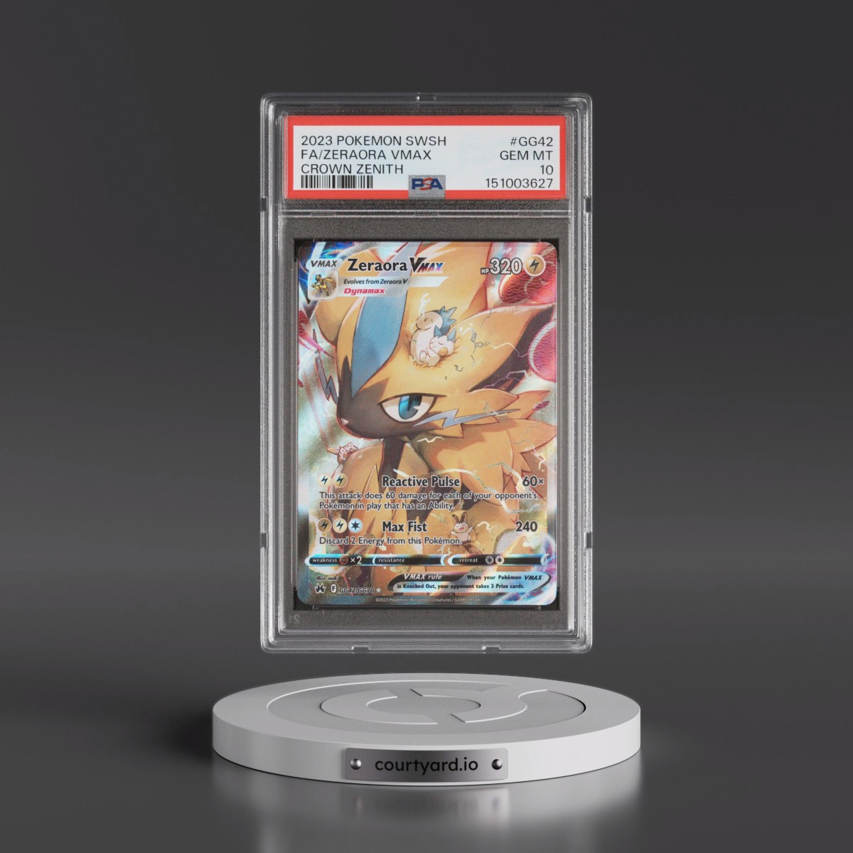 2023 Pokémon Sword and Shield Crown Zenith #GG42 Zeraora Vmax - Full Art (PSA 10 GEM MINT)