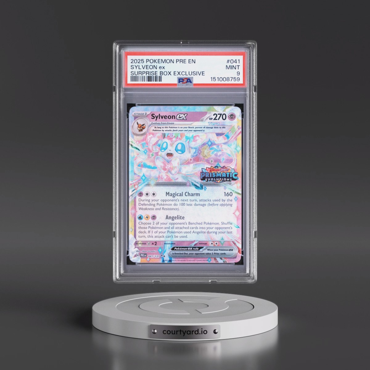 2025 Pokémon Pre EN-Prismatic Evolutions #041 Sylveon EX - Holo Surprise Box Exclusive (PSA 9 MINT)