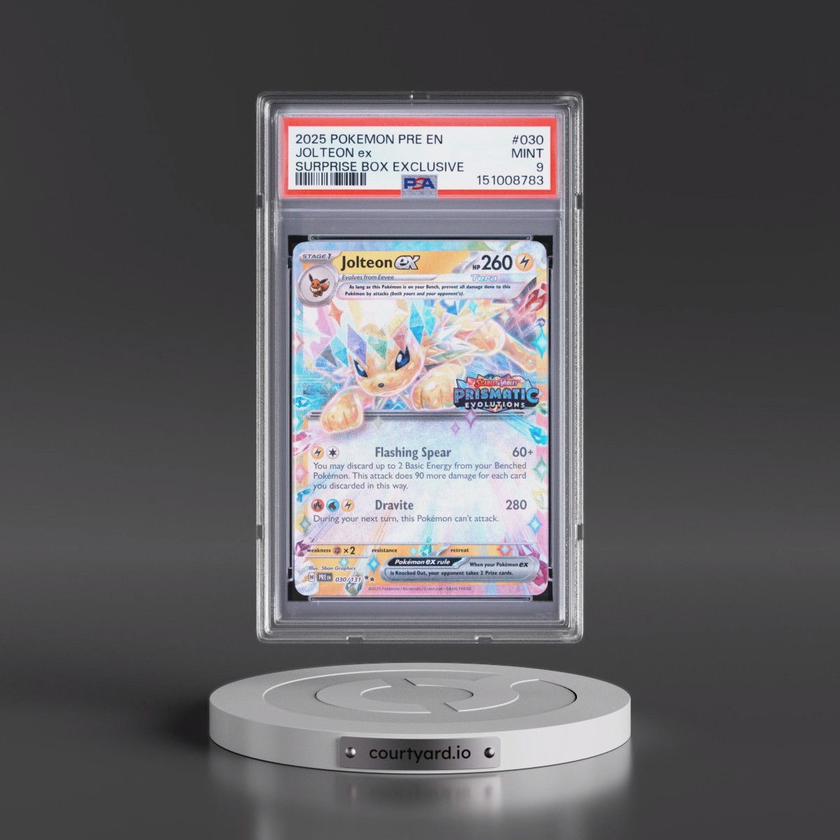 2025 Pokémon Pre EN-Prismatic Evolutions #030 Jolteon EX - Holo Surprise Box Exclusive (PSA 9 MINT)