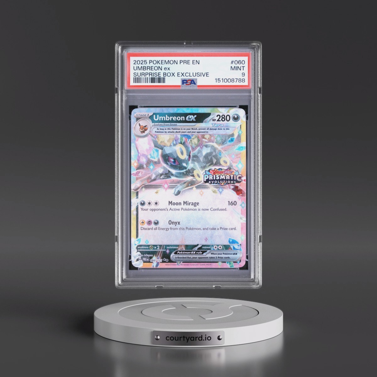 2025 Pokémon Pre EN-Prismatic Evolutions #060 Umbreon EX - Holo Surprise Box Exclusive (PSA 9 MINT)
