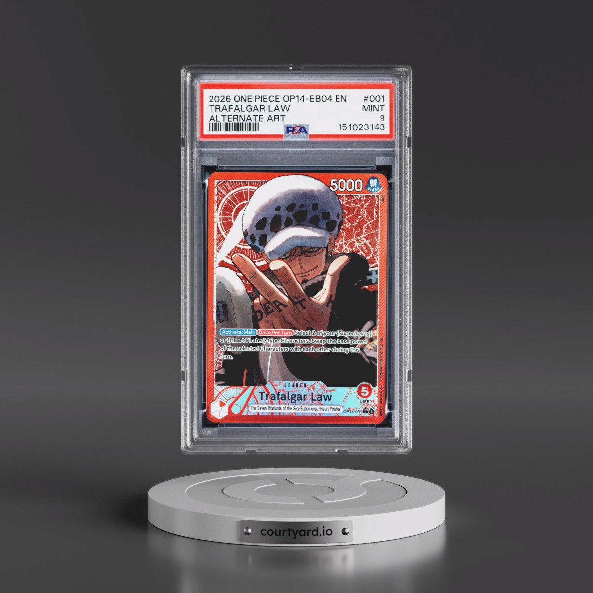 2026 One Piece OP14-EB04-the Azure Sea's Seven #001 Trafalgar Law - Alternate Art (PSA 9 MINT)