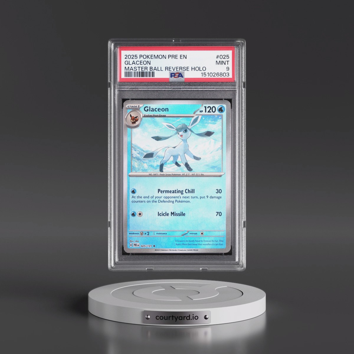 2025 Pokémon Pre EN-Prismatic Evolutions #025 Glaceon - Reverse Holo Master Ball (PSA 9 MINT)