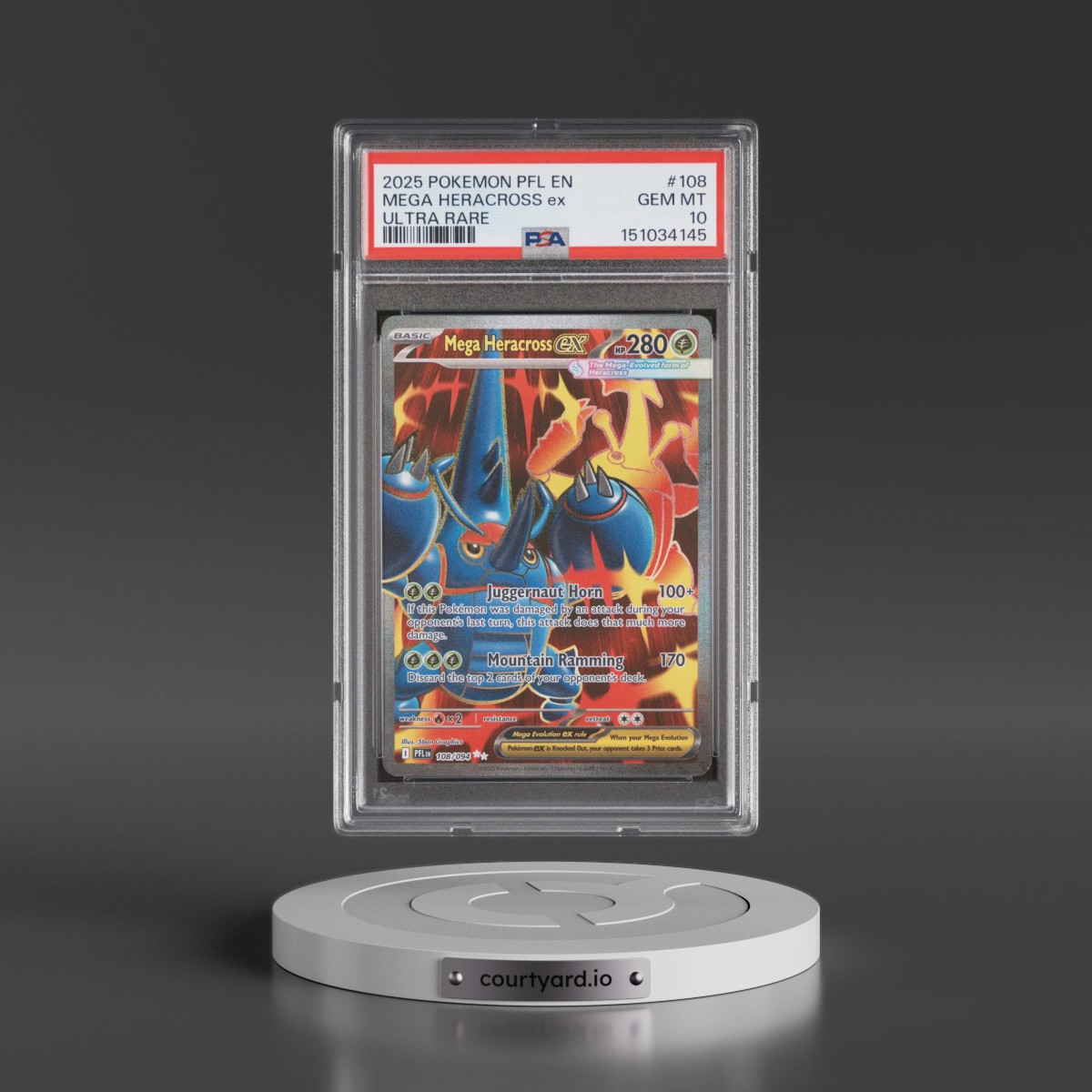 2025 Pokémon Pfl EN-Phantasmal Flames #108 Mega Heracross EX - Holo Ultra Rare (PSA 10 GEM MINT)