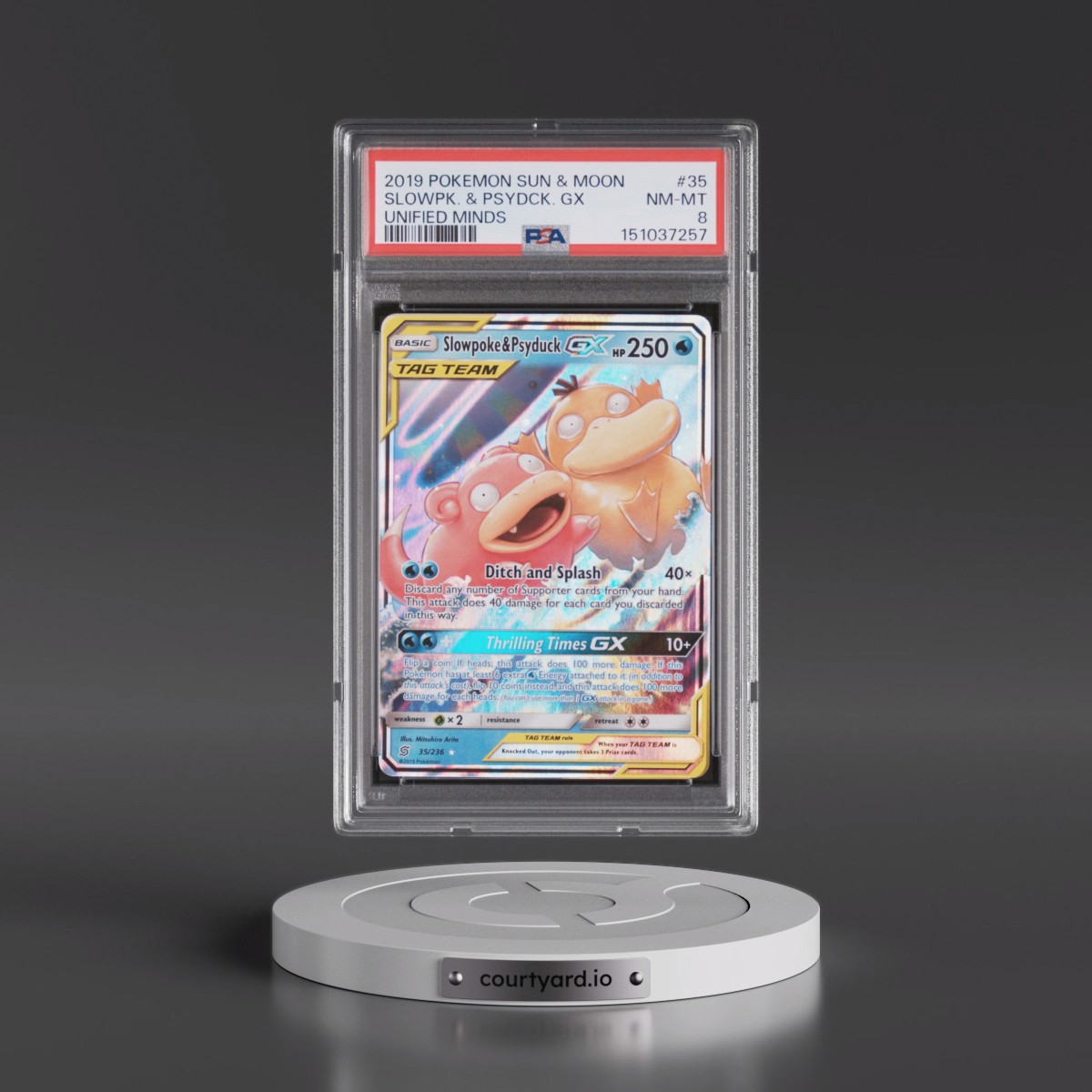 2019 Pokémon Sun & Moon Unified Minds #35 Slowpoke & Psyduck GX - Holo (PSA 8 NM-MT)