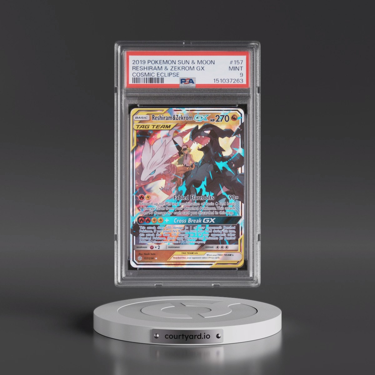 2019 Pokémon Sun & Moon Cosmic Eclipse #157 Reshiram & Zekrom GX - Holo (PSA 9 MINT)