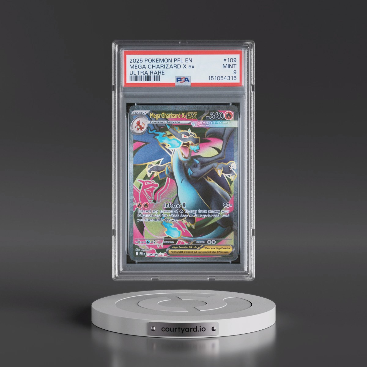 2025 Pokémon Pfl EN-Phantasmal Flames #109 Mega Charizard X EX - Holo Ultra Rare (PSA 9 MINT)