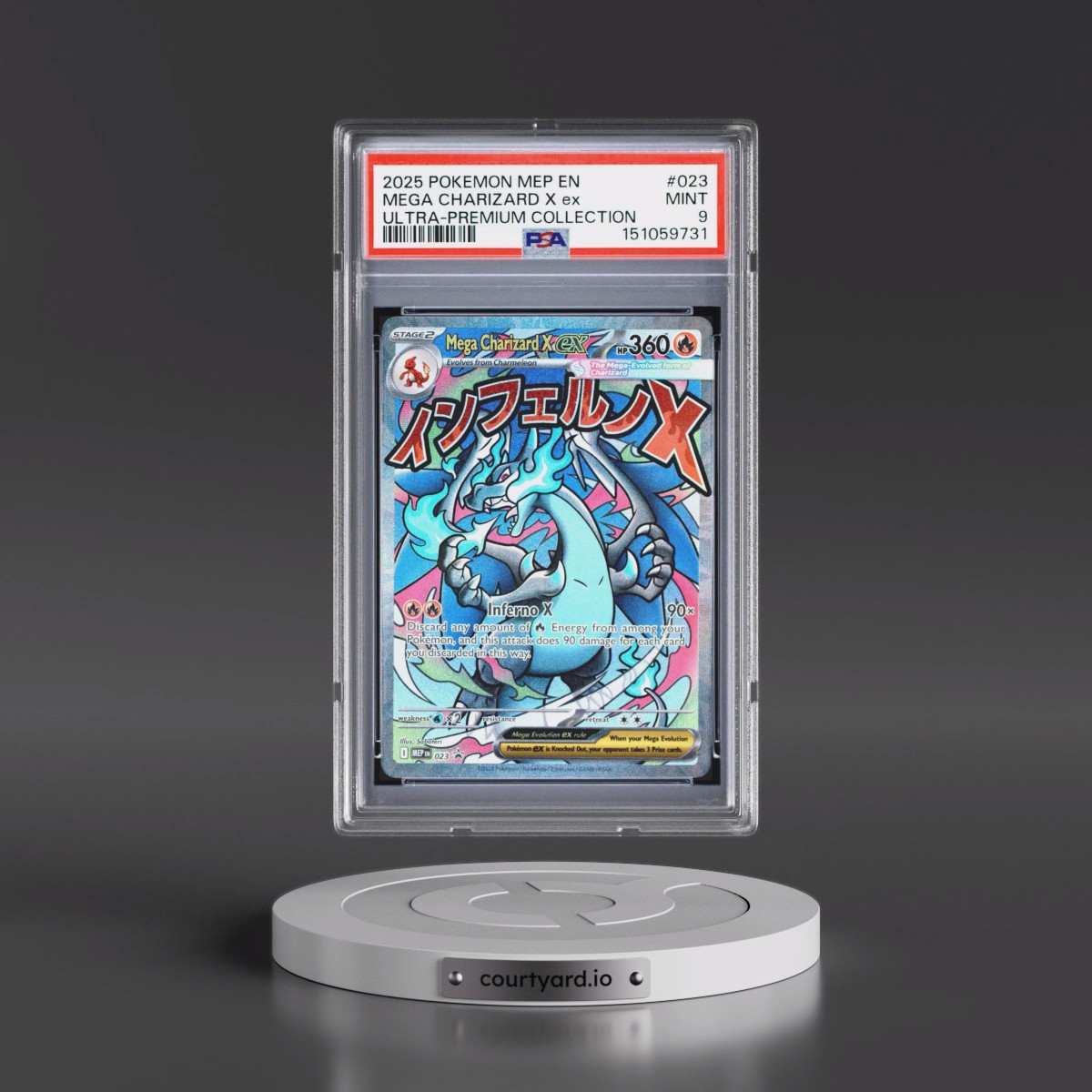 2025 Pokémon Mep EN-Me Black Star Promo #023 Mega Charizard X EX - Holo Mega Charizard X EX Ultra-Premium Collection (PSA 9 MINT)