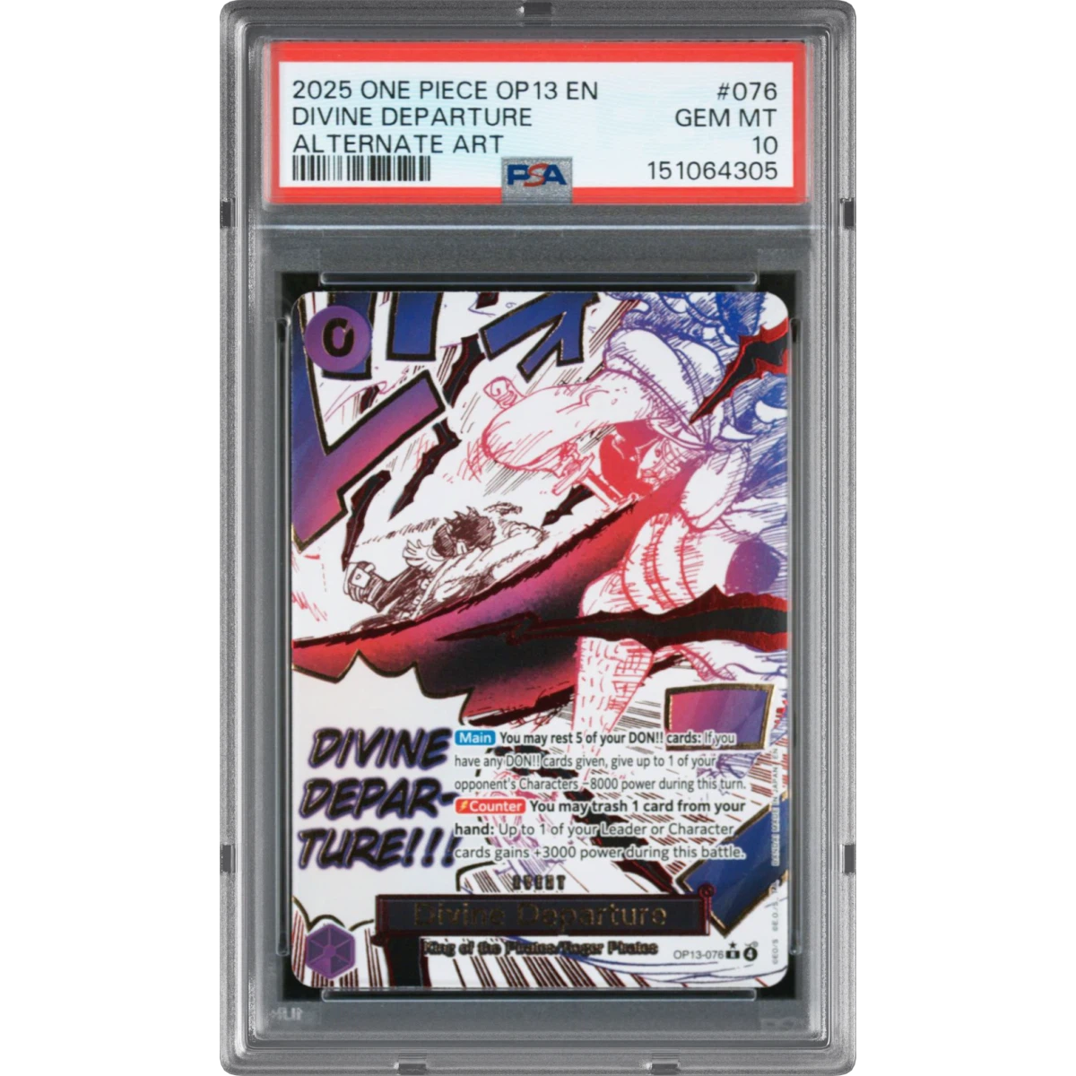 2025 One Piece OP13-Carrying on His Will #076 Divine Departure - Alternate Art (PSA 10 GEM MINT)