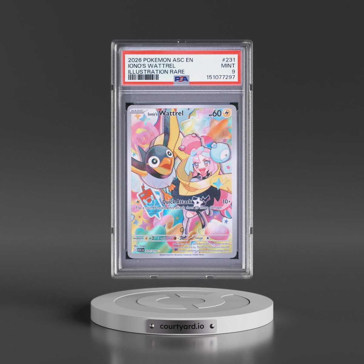 2026 Pokémon Asc EN-Ascended Heroes #231 Iono's Wattrel - Illustration Rare (PSA 9 MINT)