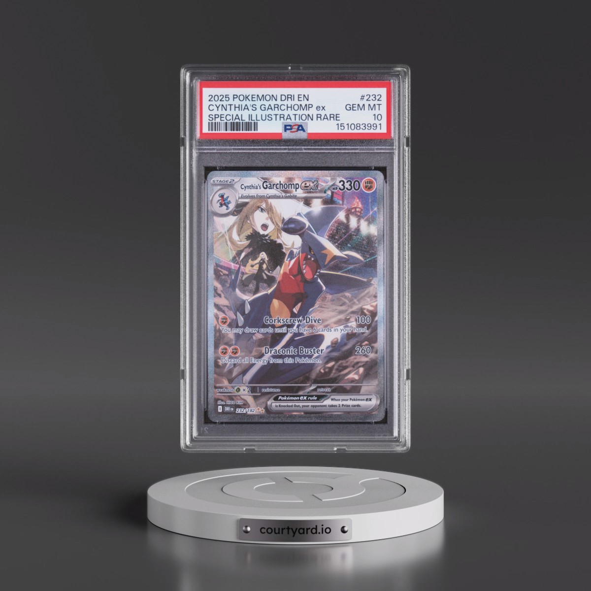 2025 Pokémon Dri EN-Destined Rivals #232 Cynthia's Garchomp EX - Holo Special Illustration Rare (PSA 10 GEM MINT)