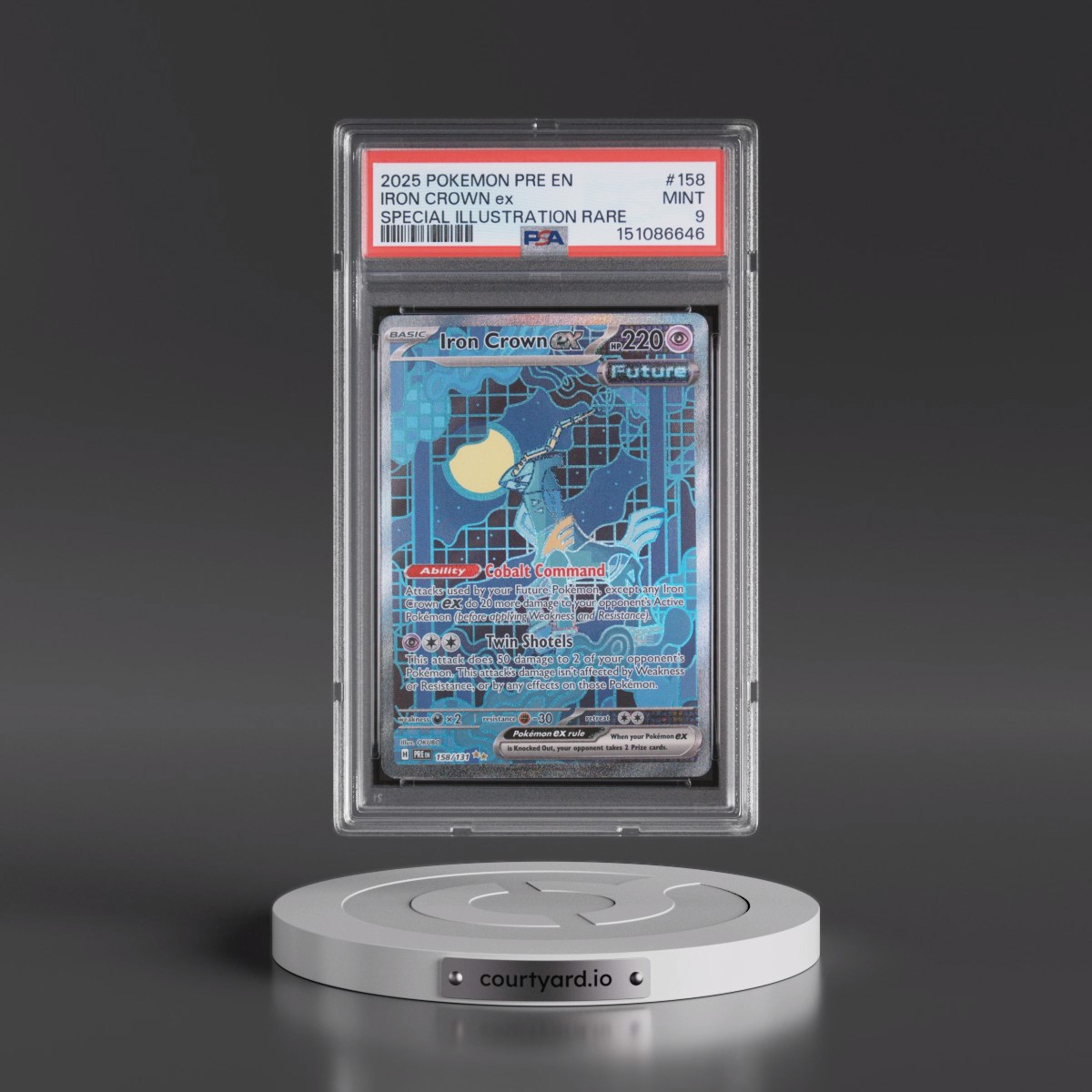 2025 Pokémon Pre EN-Prismatic Evolutions #158 Iron Crown EX - Holo Special Illustration Rare (PSA 9 MINT)