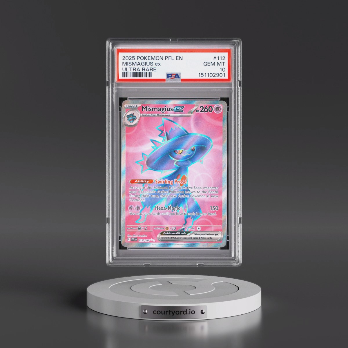 2025 Pokémon Pfl EN-Phantasmal Flames #112 Mismagius EX - Holo Ultra Rare (PSA 10 GEM MINT)