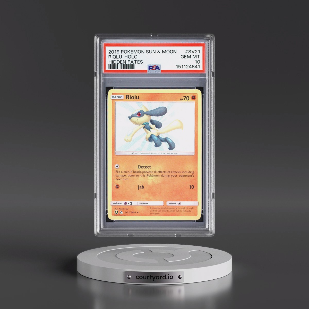 2019 Pokémon Sun & Moon Hidden Fates #SV21 Riolu - Holo (PSA 10 GEM MINT)