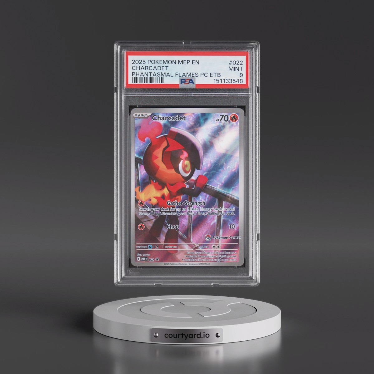 2025 Pokémon Mep EN-Me Black Star Promo #022 Charcadet - Phantasmal Flames Pokemon Center Elite Trainer Box (PSA 9 MINT)