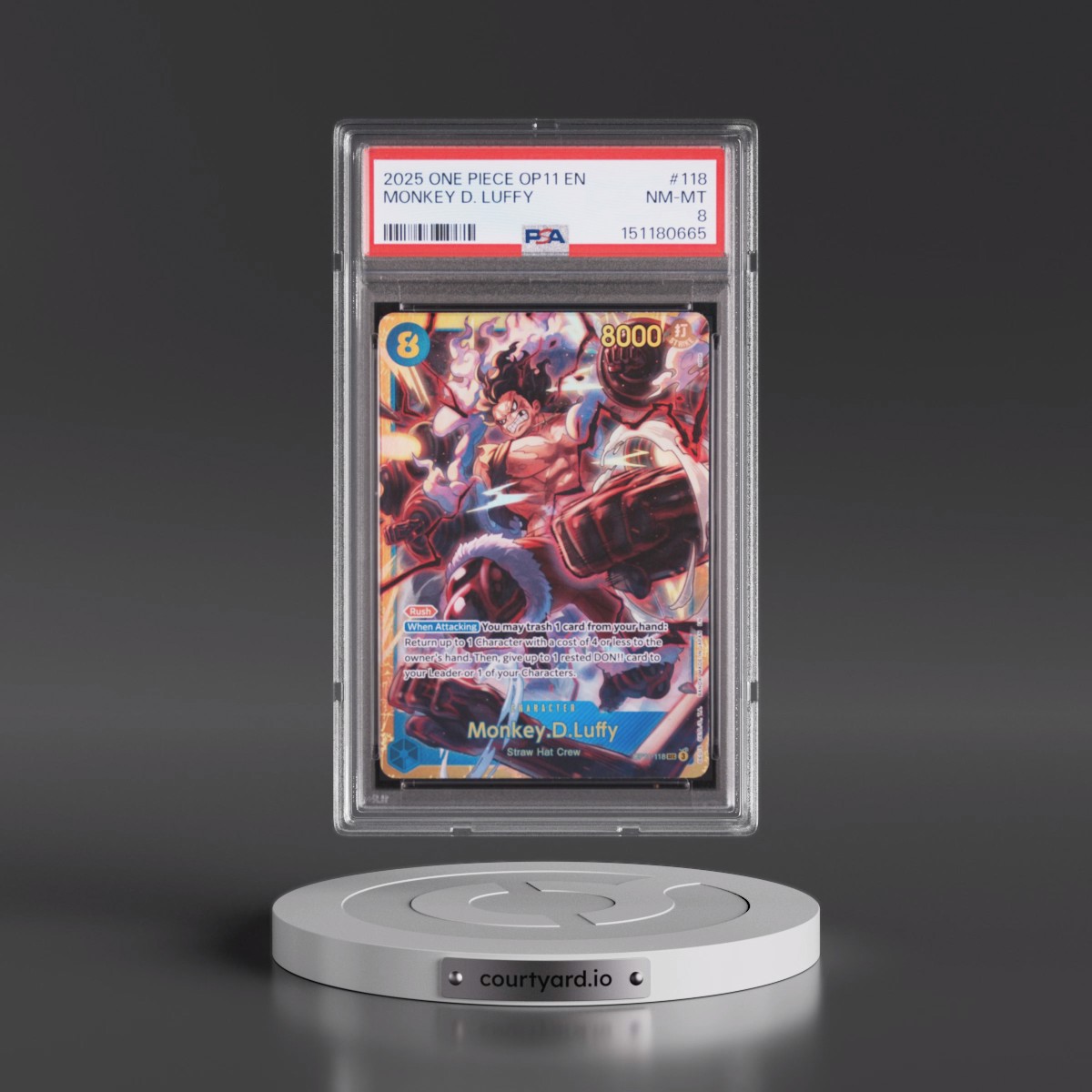 2025 One Piece OP11-A Fist of Divine Speed #118 Monkey D. Luffy (PSA 8 NM-MT)