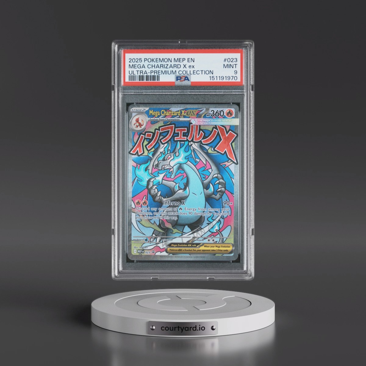 2025 Pokémon Mep EN-Me Black Star Promo #023 Mega Charizard X EX - Holo Mega Charizard X EX Ultra-Premium Collection (PSA 9 MINT)
