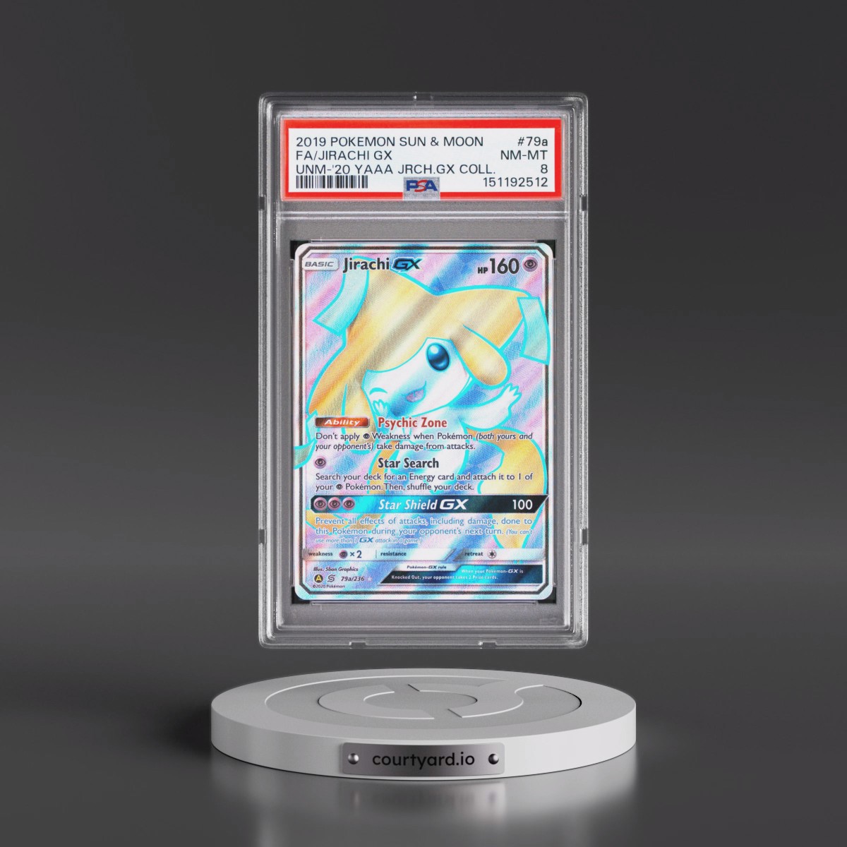 2019 Pokémon Sun & Moon Unified Minds #79a Jirachi GX - Holo Full Art 2020 Yellow A Alternate Art Jirachi GX Collection (PSA 8 NM-MT)