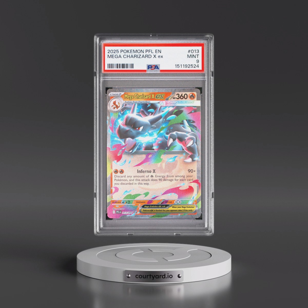 2025 Pokémon Pfl EN-Phantasmal Flames #013 Mega Charizard X EX - Holo (PSA 9 MINT)
