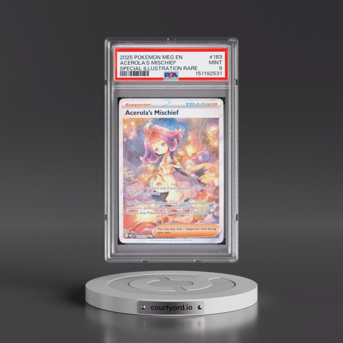 2025 Pokémon Meg EN-Mega Evolution #183 Acerola's Mischief - Special Illustration Rare (PSA 9 MINT)