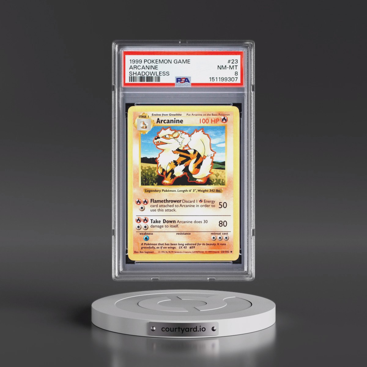 1999 Pokémon Game #23 Arcanine - Shadowless (PSA 8 NM-MT)