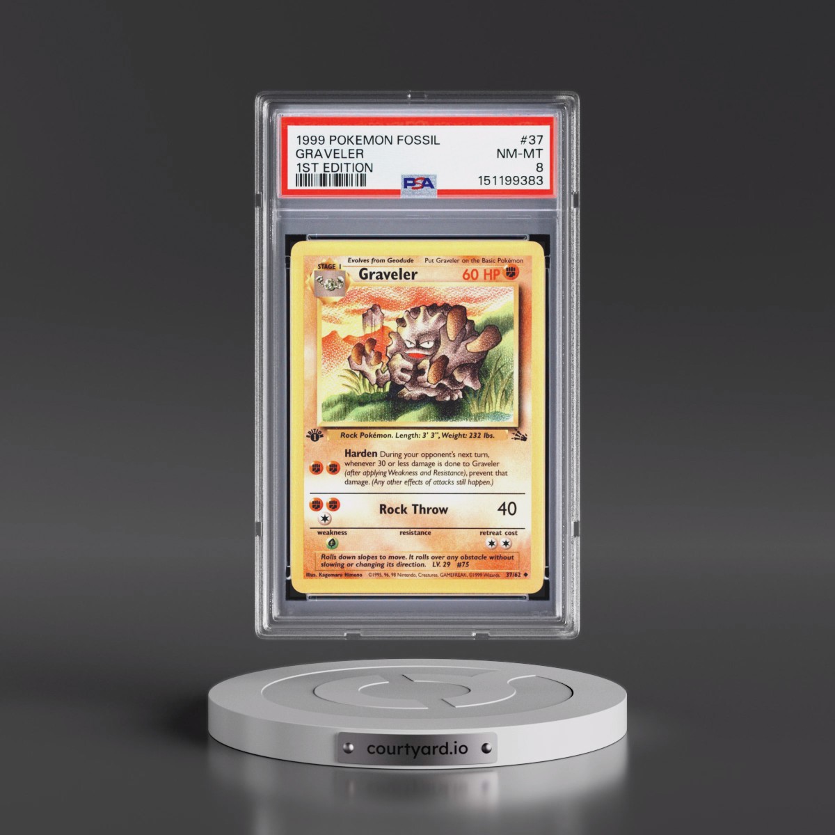 1999 Pokémon Fossil #37 Graveler - 1st Edition (PSA 8 NM-MT)