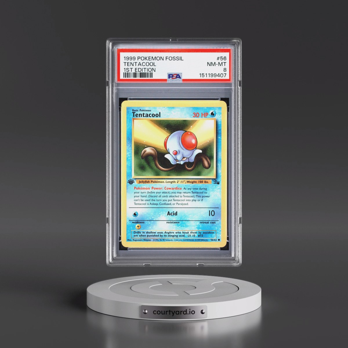 1999 Pokémon Fossil #56 Tentacool - 1st Edition (PSA 8 NM-MT)