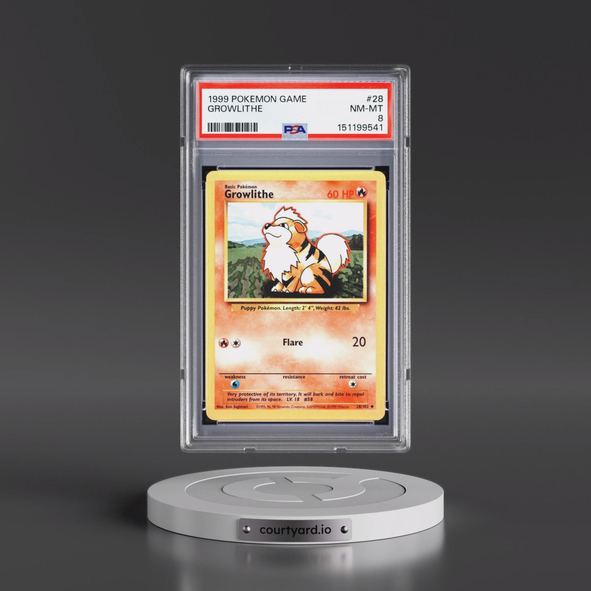 1999 Pokémon Game #28 Growlithe (PSA 8 NM-MT)