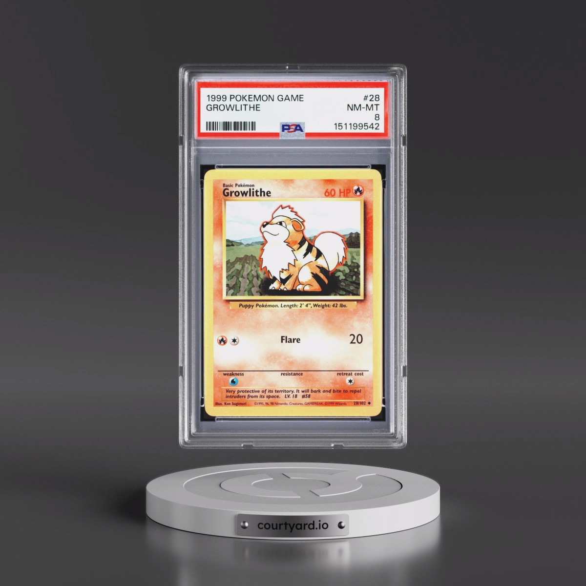 1999 Pokémon Game #28 Growlithe (PSA 8 NM-MT)