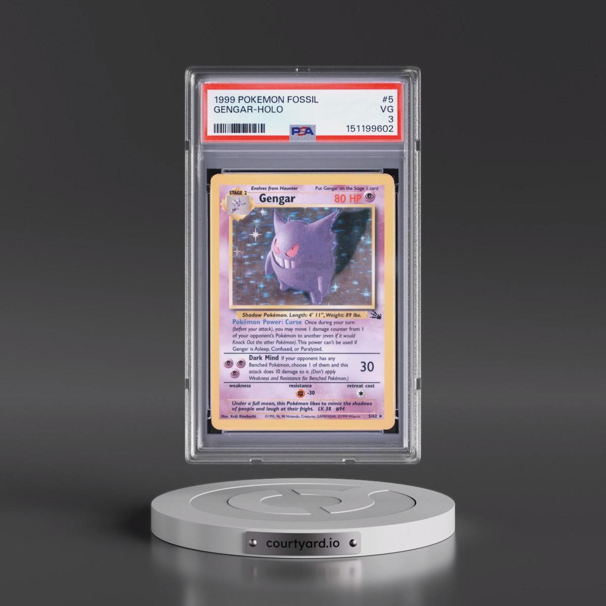 1999 Pokémon Fossil #5 Gengar - Holo (PSA 3 VG)