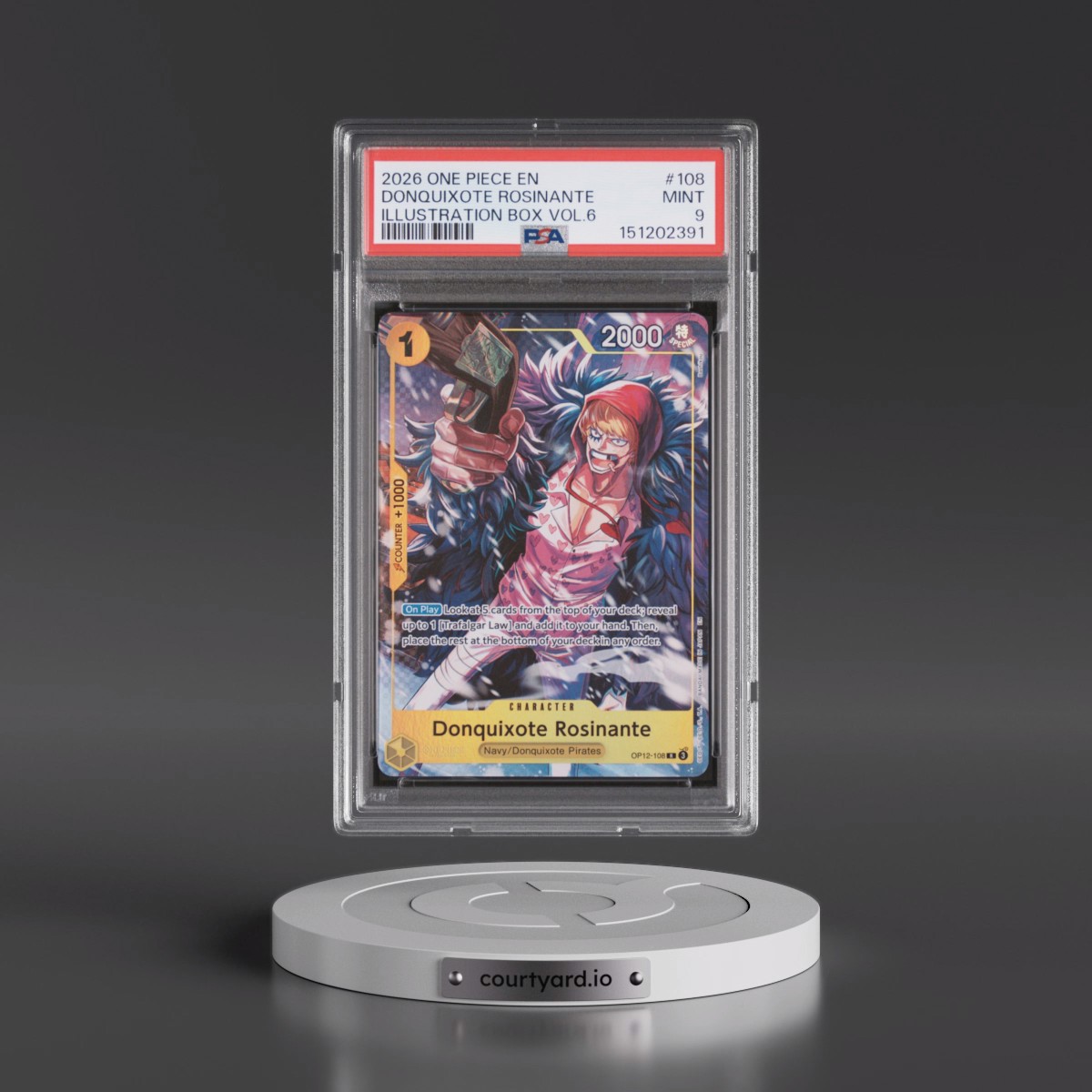 2026 One Piece Promos #108 Donquixote Rosinante - Illustration Box Vol.6 (PSA 9 MINT)
