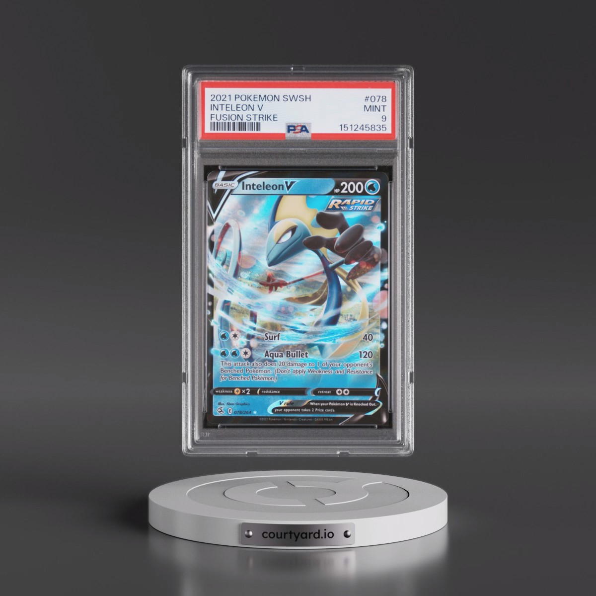 2021 Pokémon Sword & Shield Fusion Strike #078 Inteleon V - Holo (PSA 9 MINT)