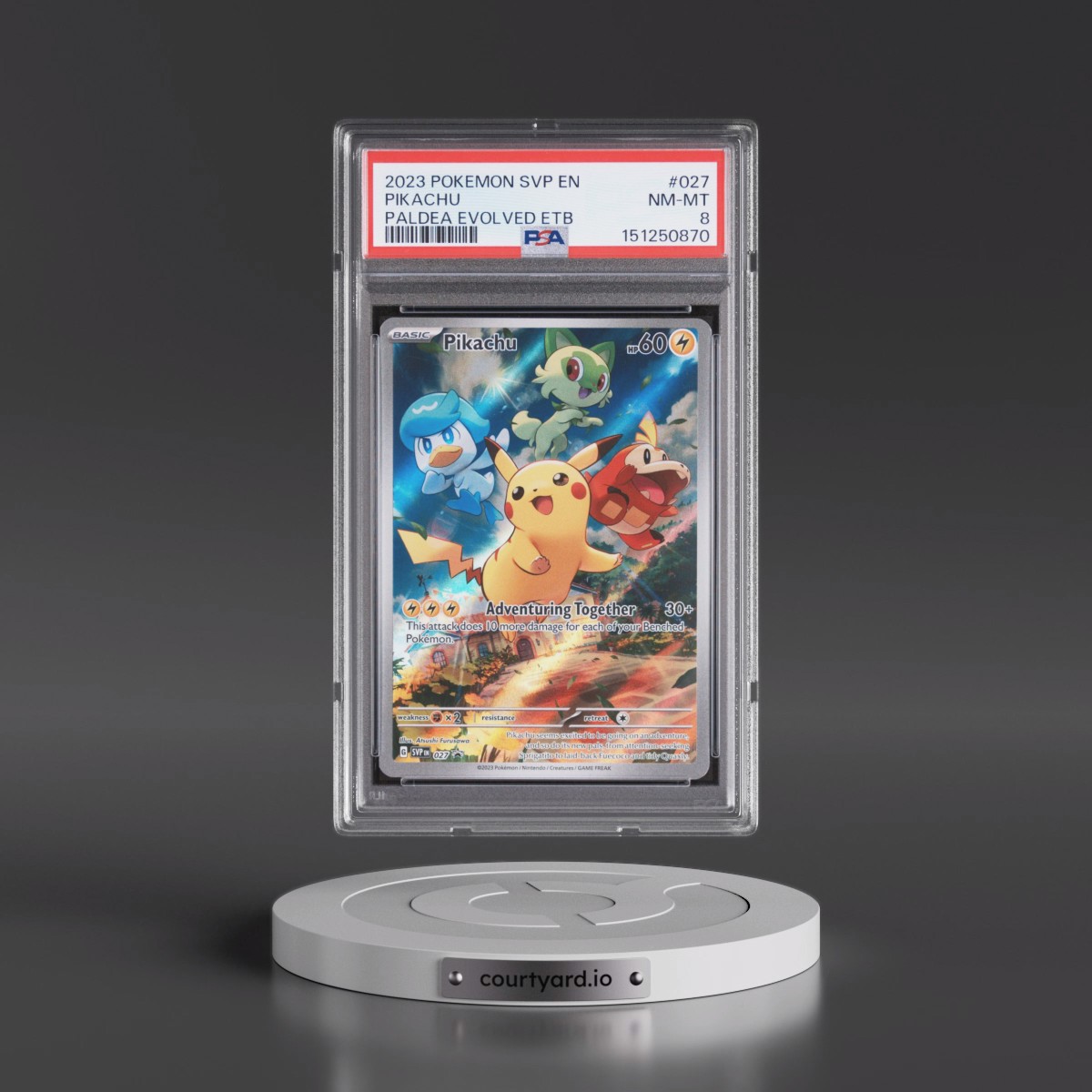 2023 Pokémon Svp EN-SV Black Star Promo #027 Pikachu - Paldea Evolved Elite Trainer Box (PSA 8 NM-MT)