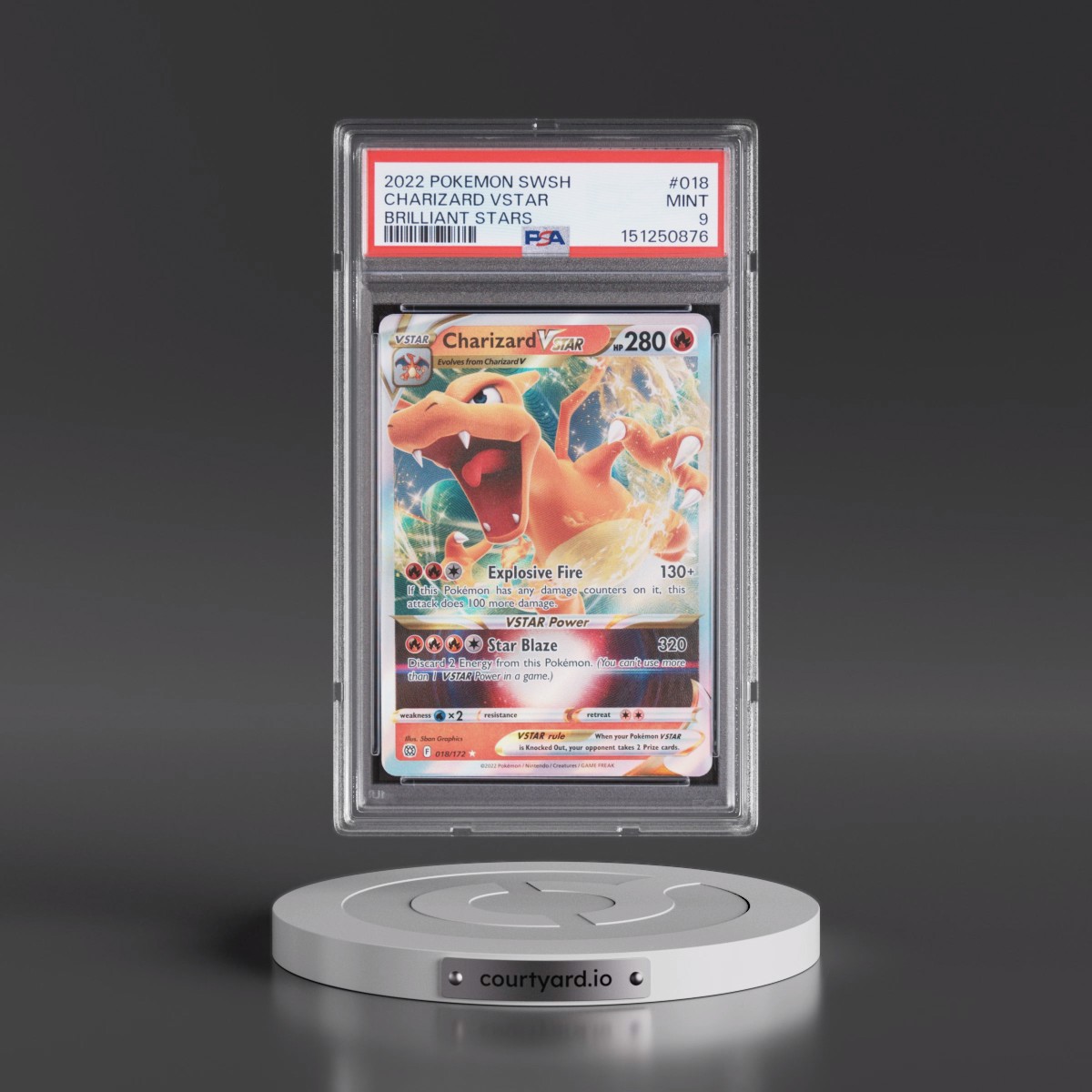 2022 Pokémon Sword & Shield Brilliant Stars #018 Charizard Vstar (PSA 9 MINT)