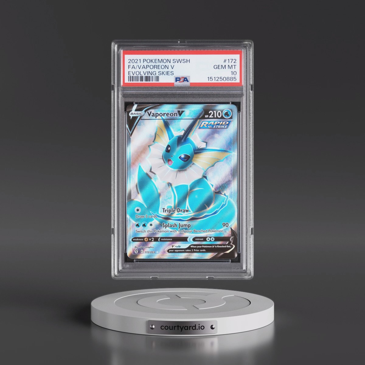 2021 Pokémon Sword & Shield Evolving Skies #172 Vaporeon V - Holo Full Art (PSA 10 GEM MINT)