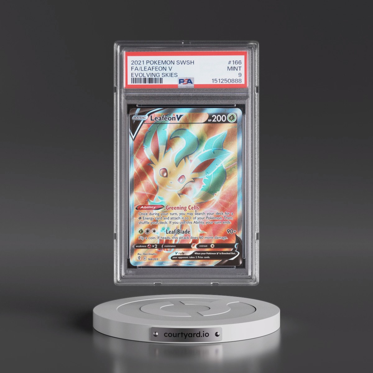 2021 Pokémon Sword & Shield Evolving Skies #166 Leafeon V - Holo Full Art (PSA 9 MINT)