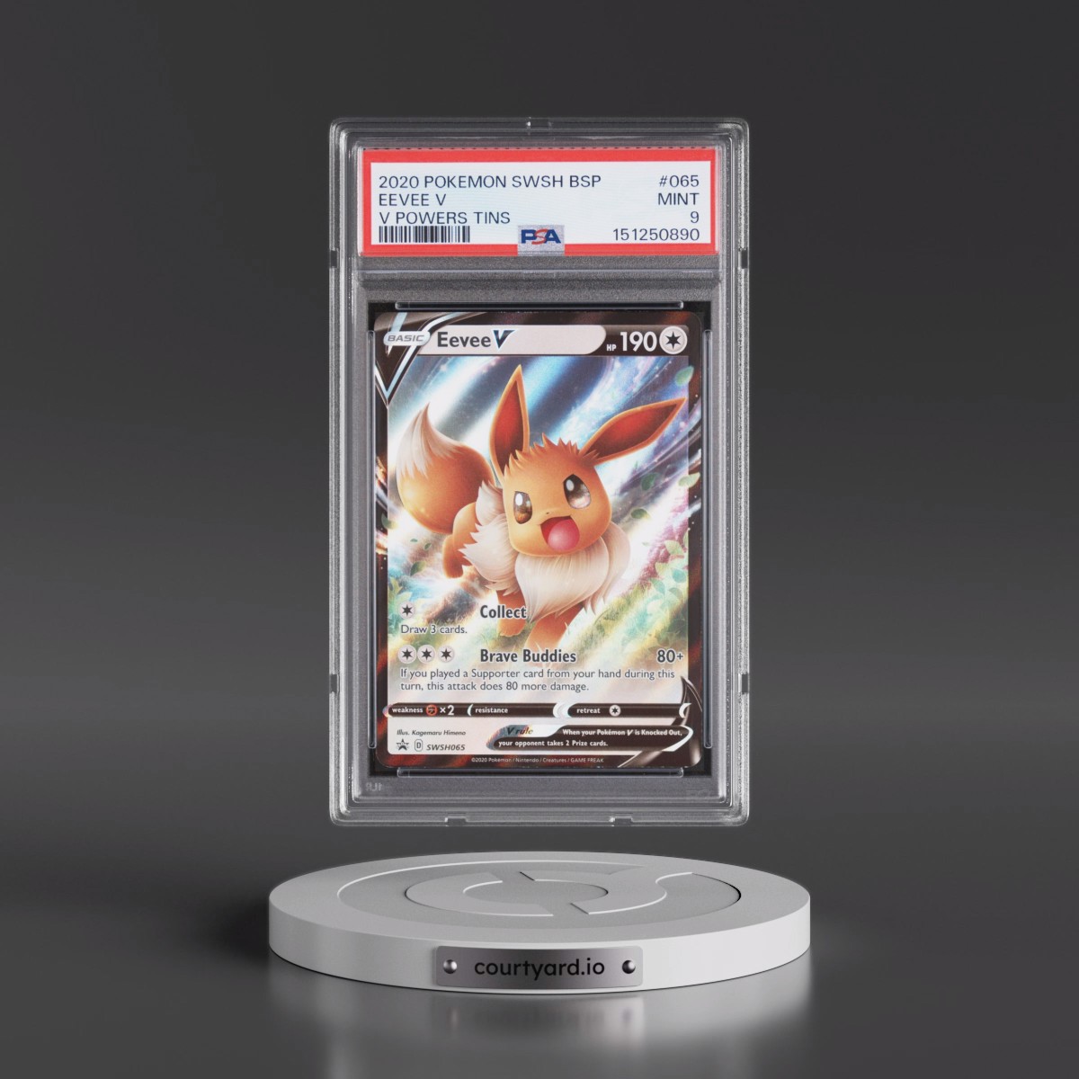 2020 Pokémon Swsh Black Star Promo #065 Eevee V - Holo V Powers Tins (PSA 9 MINT)