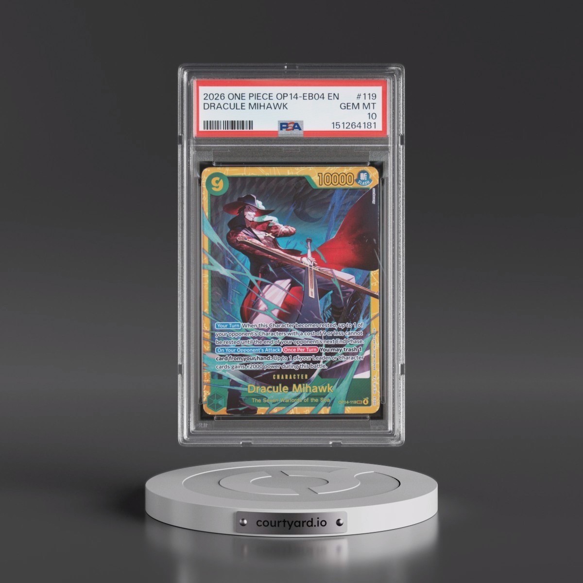 2026 One Piece OP14-EB04-the Azure Sea's Seven #119 Dracule Mihawk (PSA 10 GEM MINT)