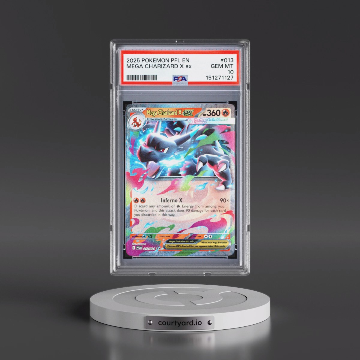 2025 Pokémon Pfl EN-Phantasmal Flames #013 Mega Charizard X EX - Holo (PSA 10 GEM MINT)