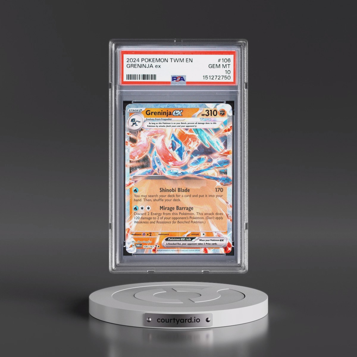 2024 Pokémon Twm EN-Twilight Masquerade #106 Greninja EX - Holo (PSA 10 GEM MINT)
