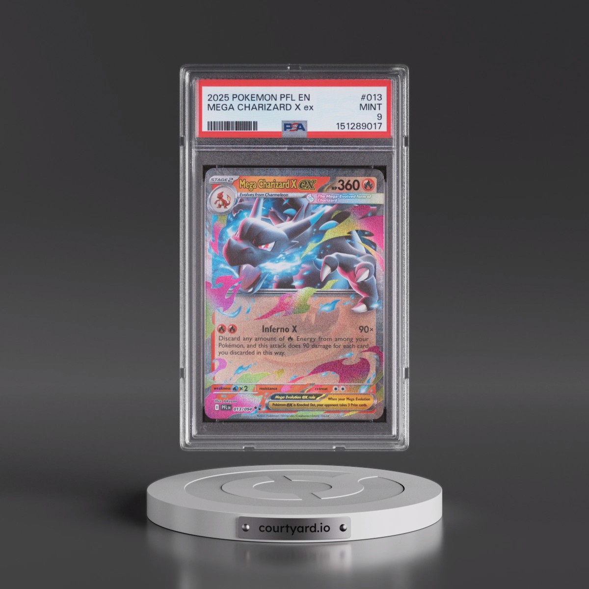 2025 Pokémon Pfl EN-Phantasmal Flames #013 Mega Charizard X EX - Holo (PSA 9 MINT)